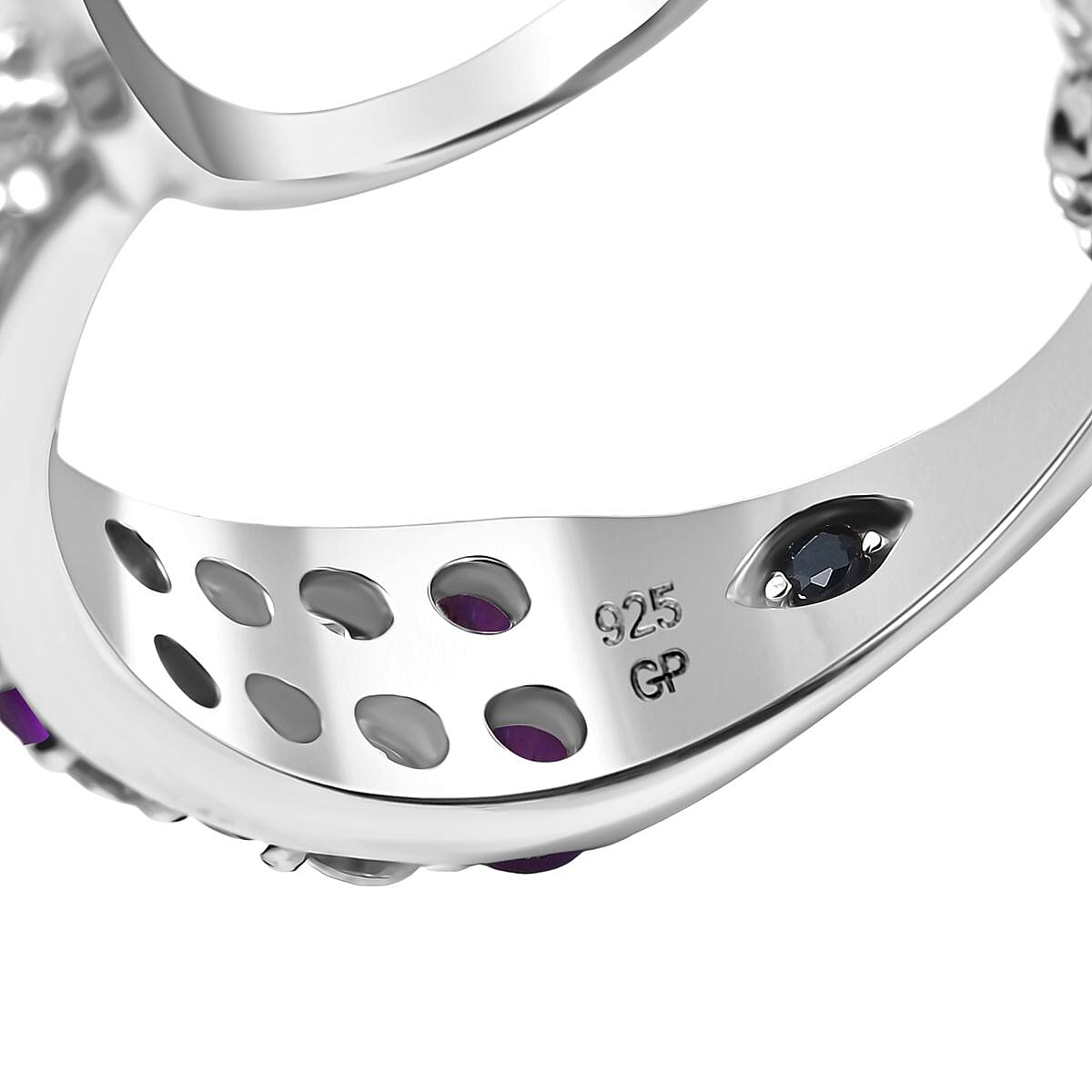 GP - Italian Garden Collection African Amethyst, Blue Sapphire &amp; White Zircon Full Hoop Earring in Rhodium Overlay Sterling Silver 2.34 Ct 8302754 5