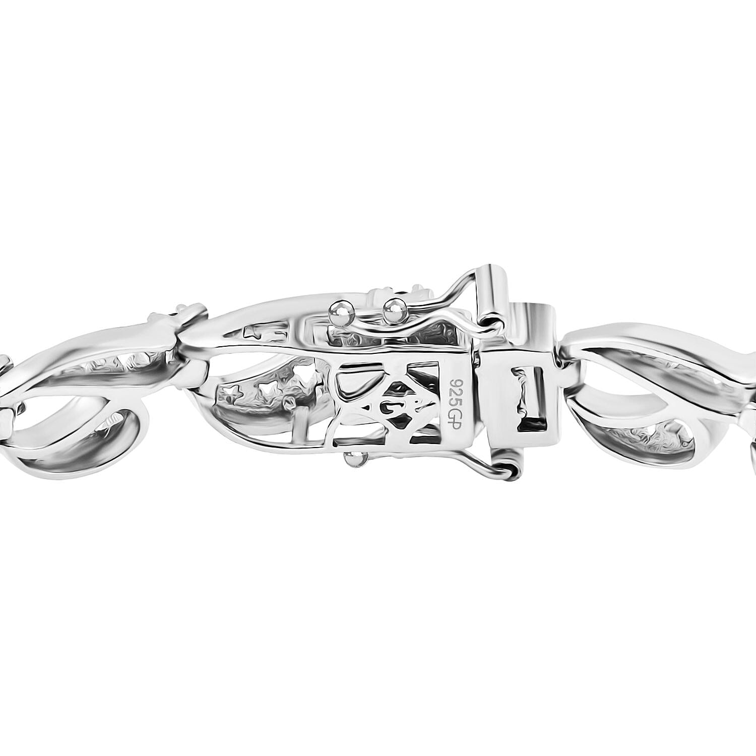 GP- Celestial Dream Collection African Amethyst, Blue Sapphire &amp; White Zircon Motif Linked Bracelet (Size 7.5) with GB Lock Box in Rhodium Overlay Sterling Silver 3.54 Ct, Silver Wt. 17.27 Gms. 8312424 4
