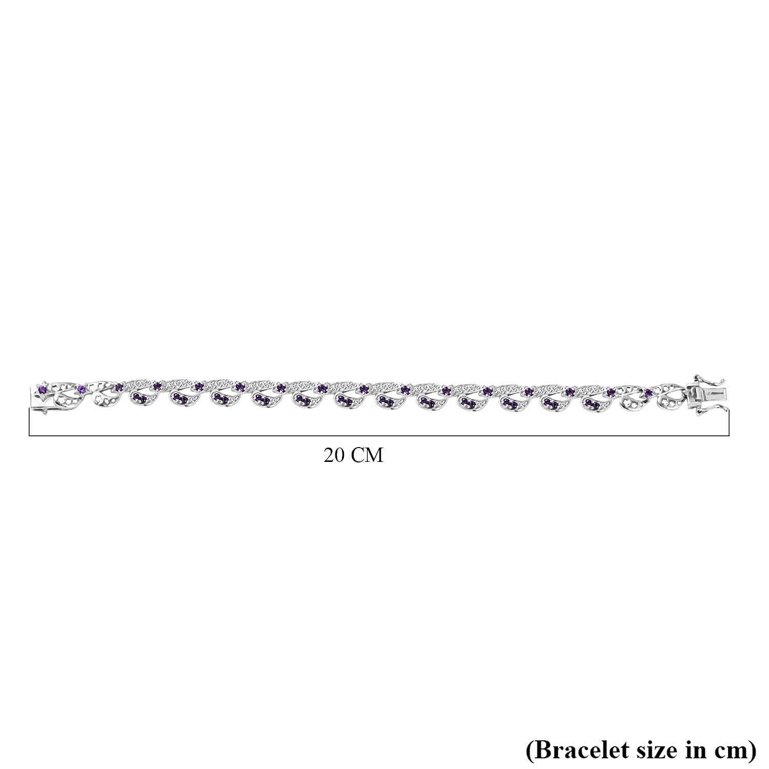 GP- Celestial Dream Collection African Amethyst, Blue Sapphire &amp; White Zircon Motif Linked Bracelet (Size 7.5) with GB Lock Box in Rhodium Overlay Sterling Silver 3.54 Ct, Silver Wt. 17.27 Gms. 8312424 5