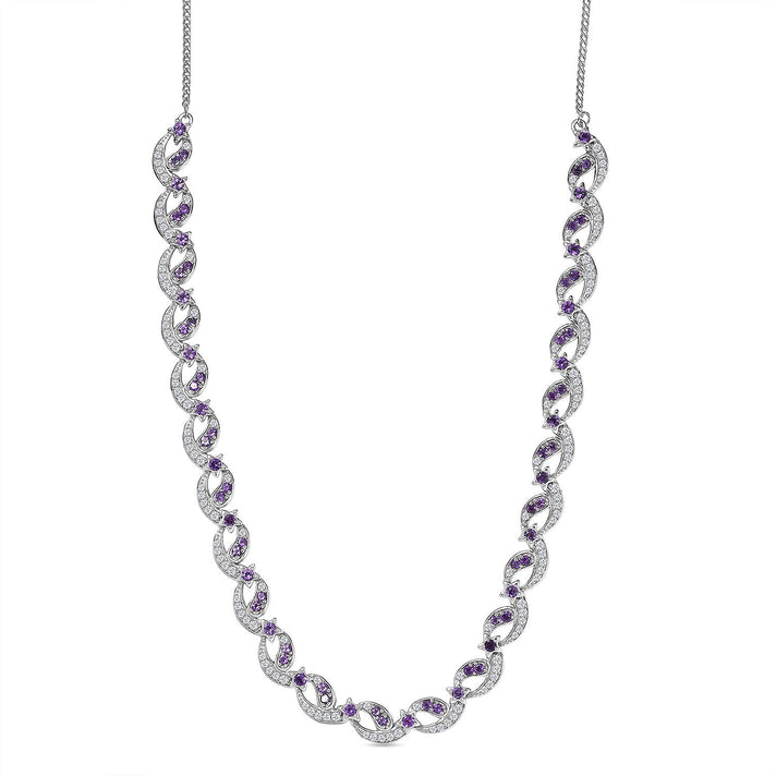 GP - Celestial Dream Collection African Amethyst, Blue Sapphire &amp; White Zircon Multi Row Necklace (Size 20) in Rhodium Overlay Sterling Silver 6.39 Ct, Silver Wt. 27.44 Gms. 8313352 1