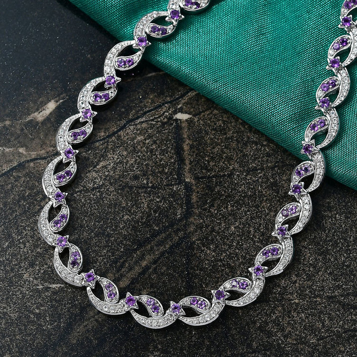 GP - Celestial Dream Collection African Amethyst, Blue Sapphire &amp; White Zircon Multi Row Necklace (Size 20) in Rhodium Overlay Sterling Silver 6.39 Ct, Silver Wt. 27.44 Gms. 8313352 2