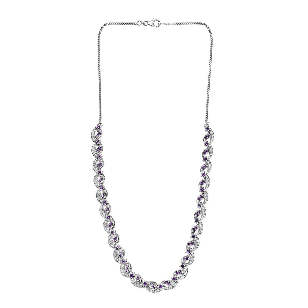 GP - Celestial Dream Collection African Amethyst, Blue Sapphire & White Zircon Multi Row Necklace (Size 20) in Rhodium Overlay Sterling Silver 6.39 Ct, Silver Wt. 27.44 Gms.