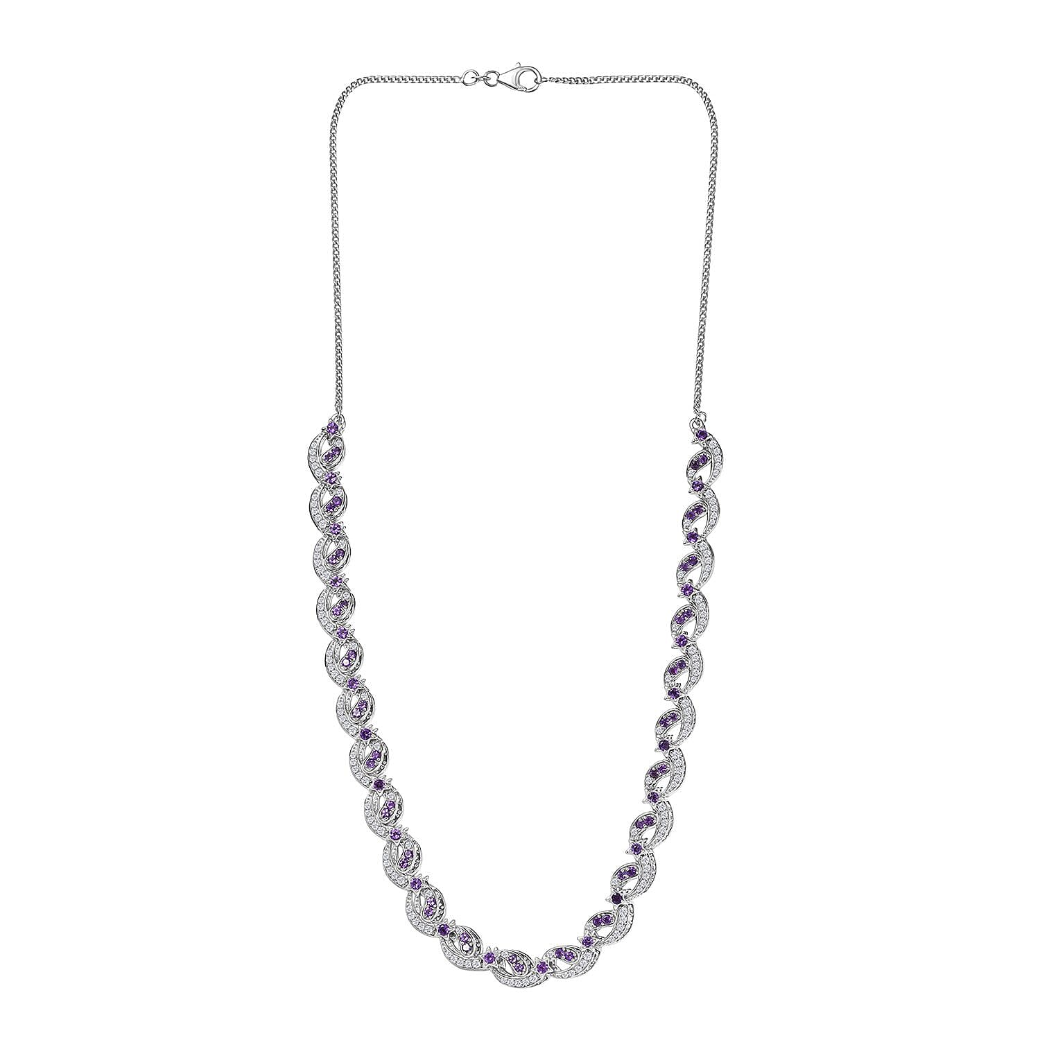 GP - Celestial Dream Collection African Amethyst, Blue Sapphire &amp; White Zircon Multi Row Necklace (Size 20) in Rhodium Overlay Sterling Silver 6.39 Ct, Silver Wt. 27.44 Gms. 8313352 4