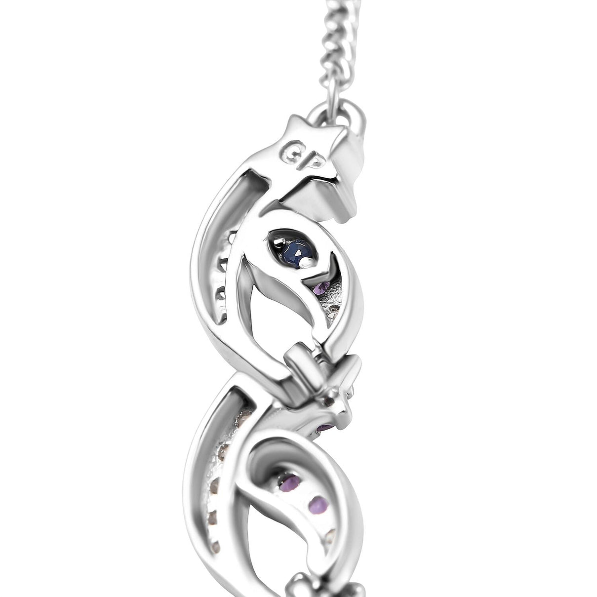 GP - Celestial Dream Collection African Amethyst, Blue Sapphire &amp; White Zircon Multi Row Necklace (Size 20) in Rhodium Overlay Sterling Silver 6.39 Ct, Silver Wt. 27.44 Gms. 8313352 5