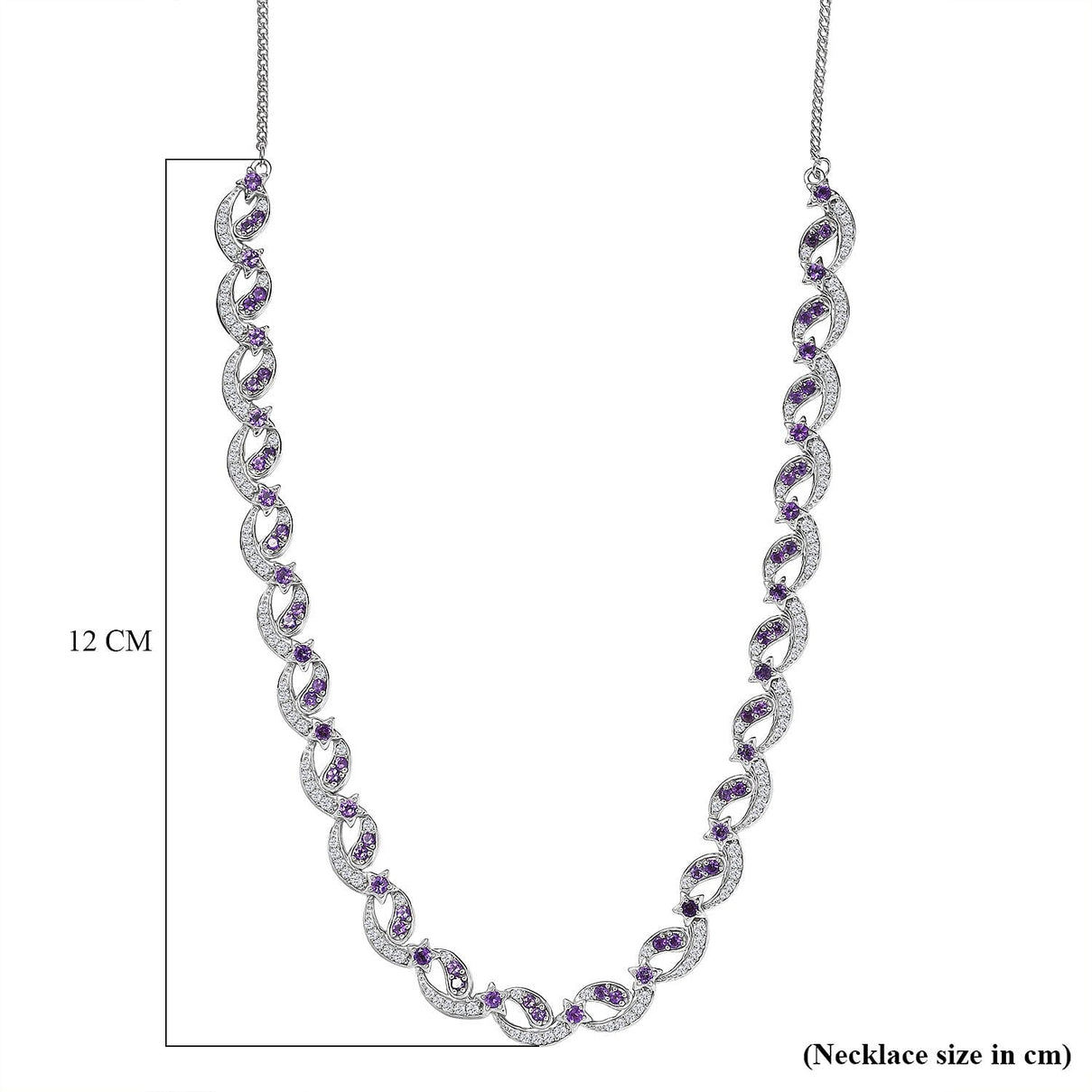 GP - Celestial Dream Collection African Amethyst, Blue Sapphire &amp; White Zircon Multi Row Necklace (Size 20) in Rhodium Overlay Sterling Silver 6.39 Ct, Silver Wt. 27.44 Gms. 8313352 7