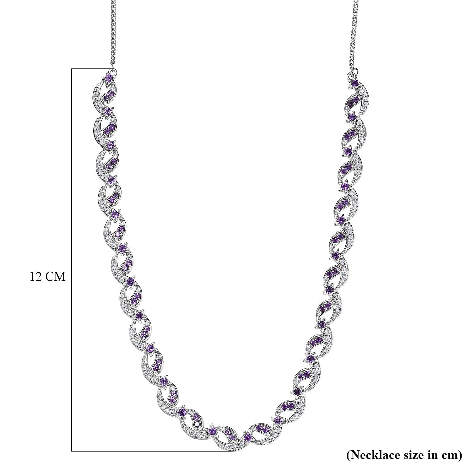 GP - Celestial Dream Collection African Amethyst, Blue Sapphire &amp; White Zircon Multi Row Necklace (Size 20) in Rhodium Overlay Sterling Silver 6.39 Ct, Silver Wt. 27.44 Gms. 8313352 7