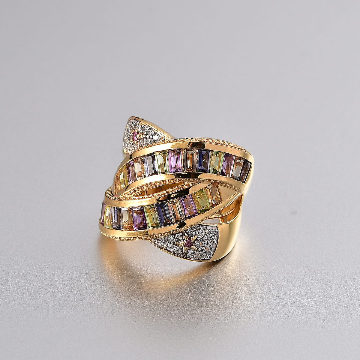 GP Celestial Collection - African Amethyst &amp; Multi Gemstones Cluster Ring in 18K Vermeil Yellow Gold Plated Sterling Silver 2.57 Ct, Silver Wt. 10.32 Gms. 8034134 2