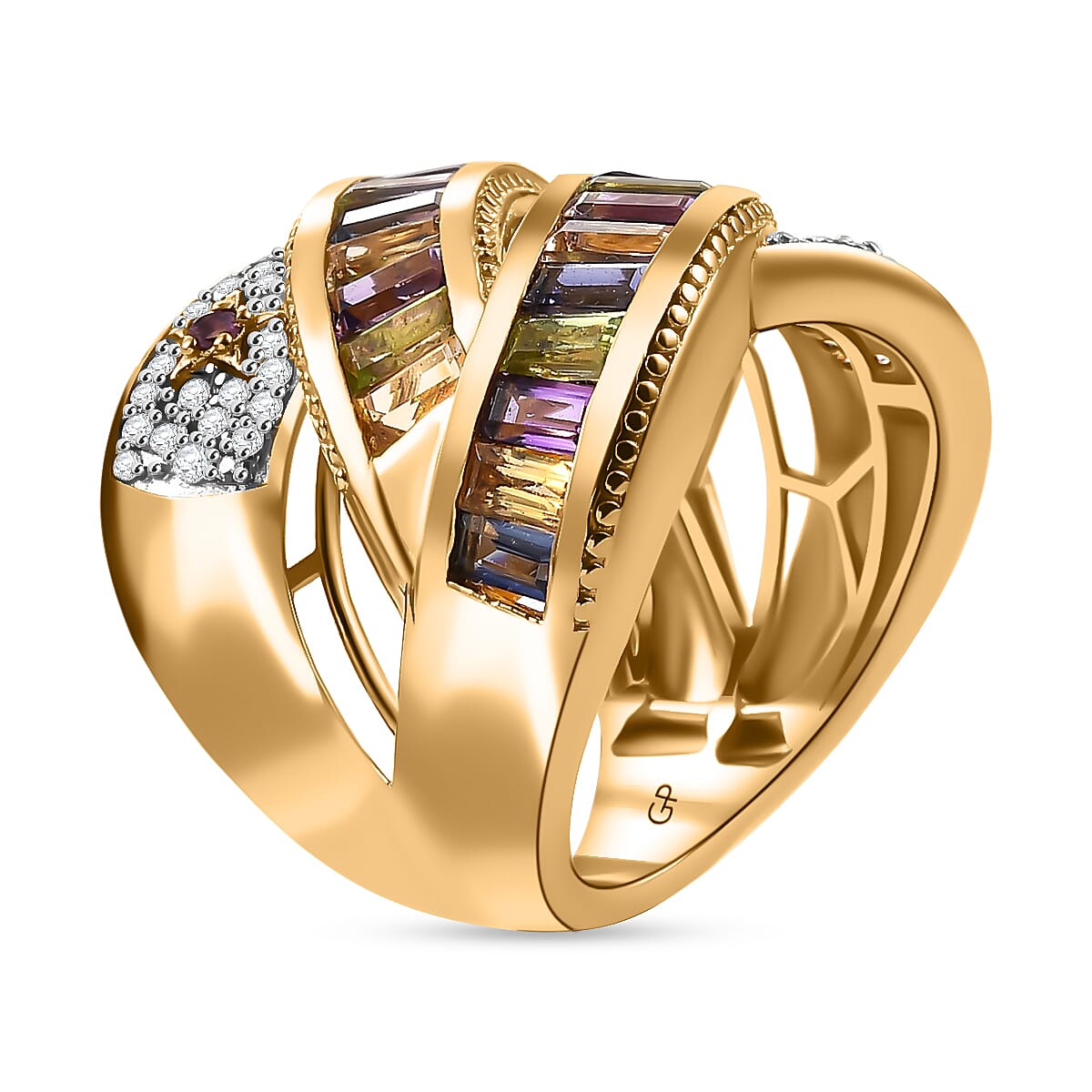 GP Celestial Collection - African Amethyst &amp; Multi Gemstones Cluster Ring in 18K Vermeil Yellow Gold Plated Sterling Silver 2.57 Ct, Silver Wt. 10.32 Gms. 8034134 4