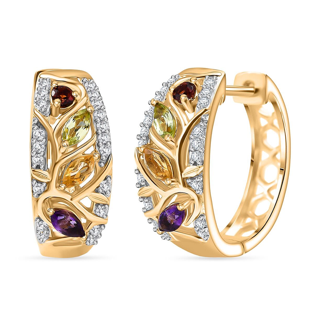 GP Italian Garden Collection - African Amethyst, Multi Gemstones Hoop Earring in 18K Vermeil Yellow Gold Over Sterling Silver 0.94 Ct. 8160982 0