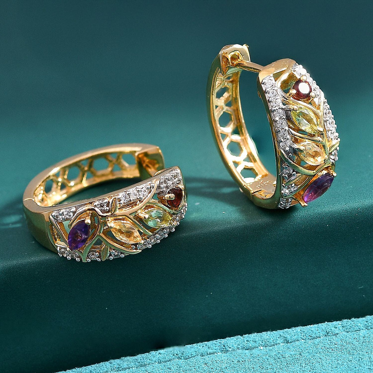 GP Italian Garden Collection - African Amethyst, Multi Gemstones Hoop Earring in 18K Vermeil Yellow Gold Over Sterling Silver 0.94 Ct. 8160982 2