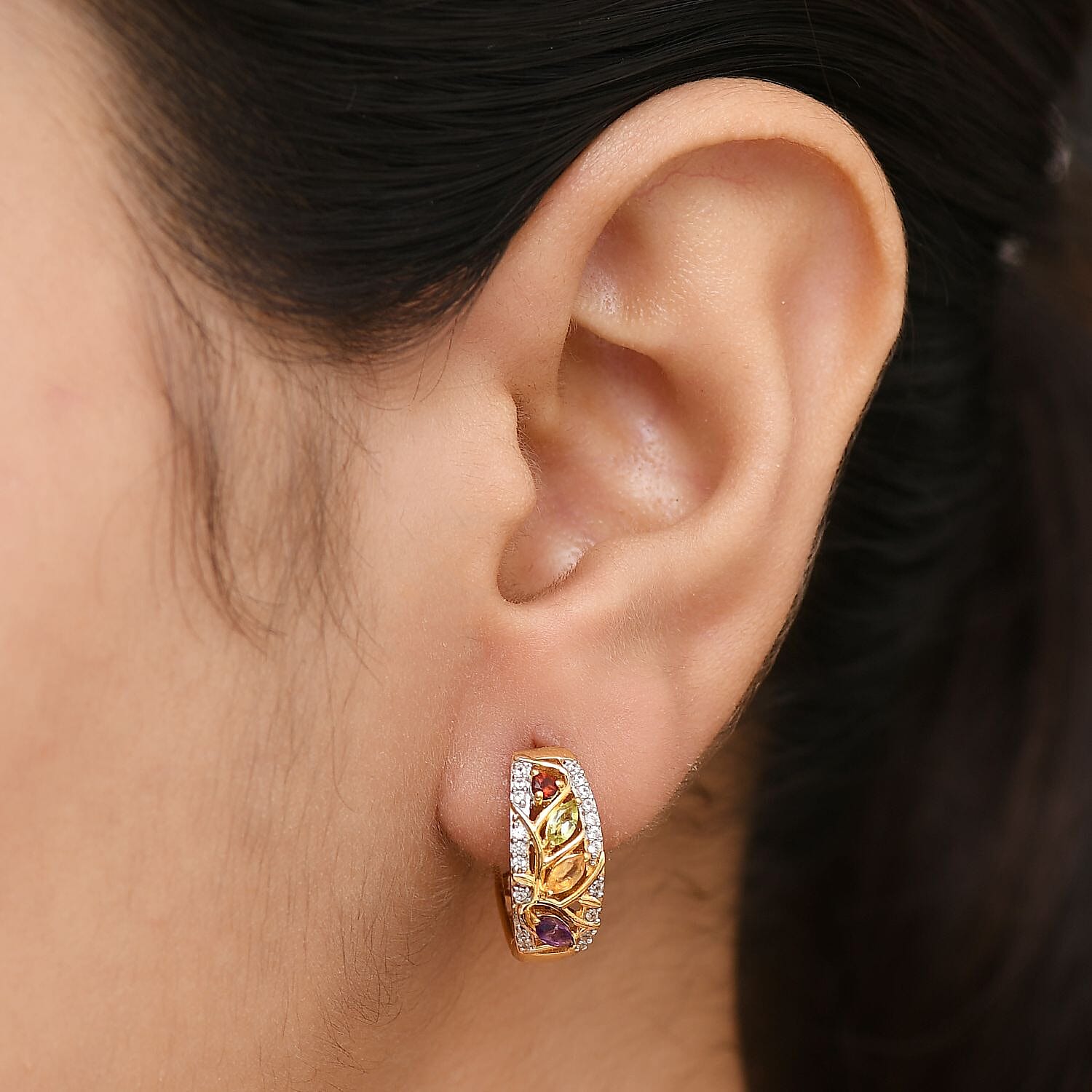 GP Italian Garden Collection - African Amethyst, Multi Gemstones Hoop Earring in 18K Vermeil Yellow Gold Over Sterling Silver 0.94 Ct. 8160982 3