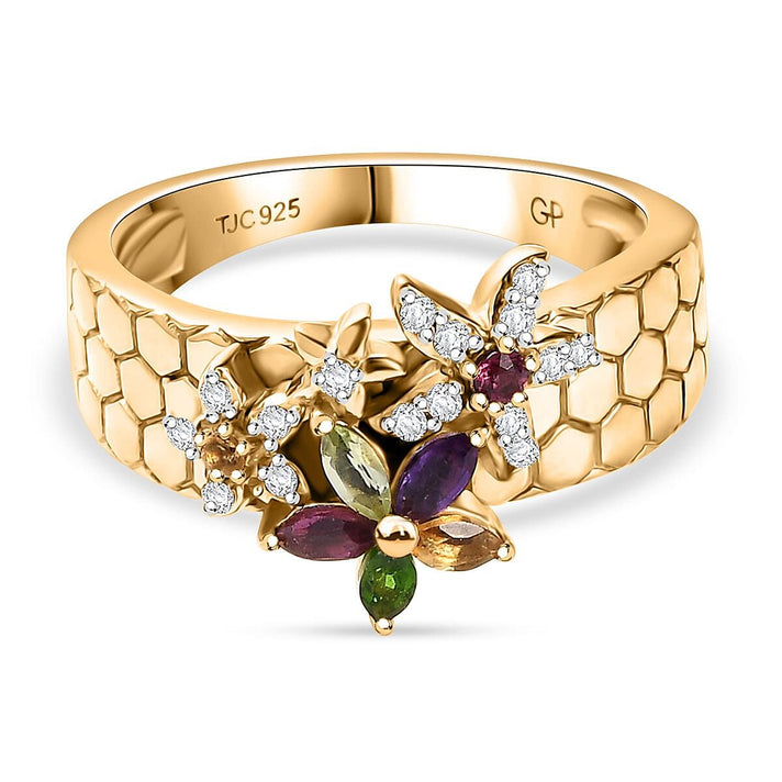 GP Italian Garden Collection - African Amethyst and Multi Gemstones Ring in 18K Vermeil Yellow Gold Plated Sterling Silver 1.09 Cts. 8040477 1