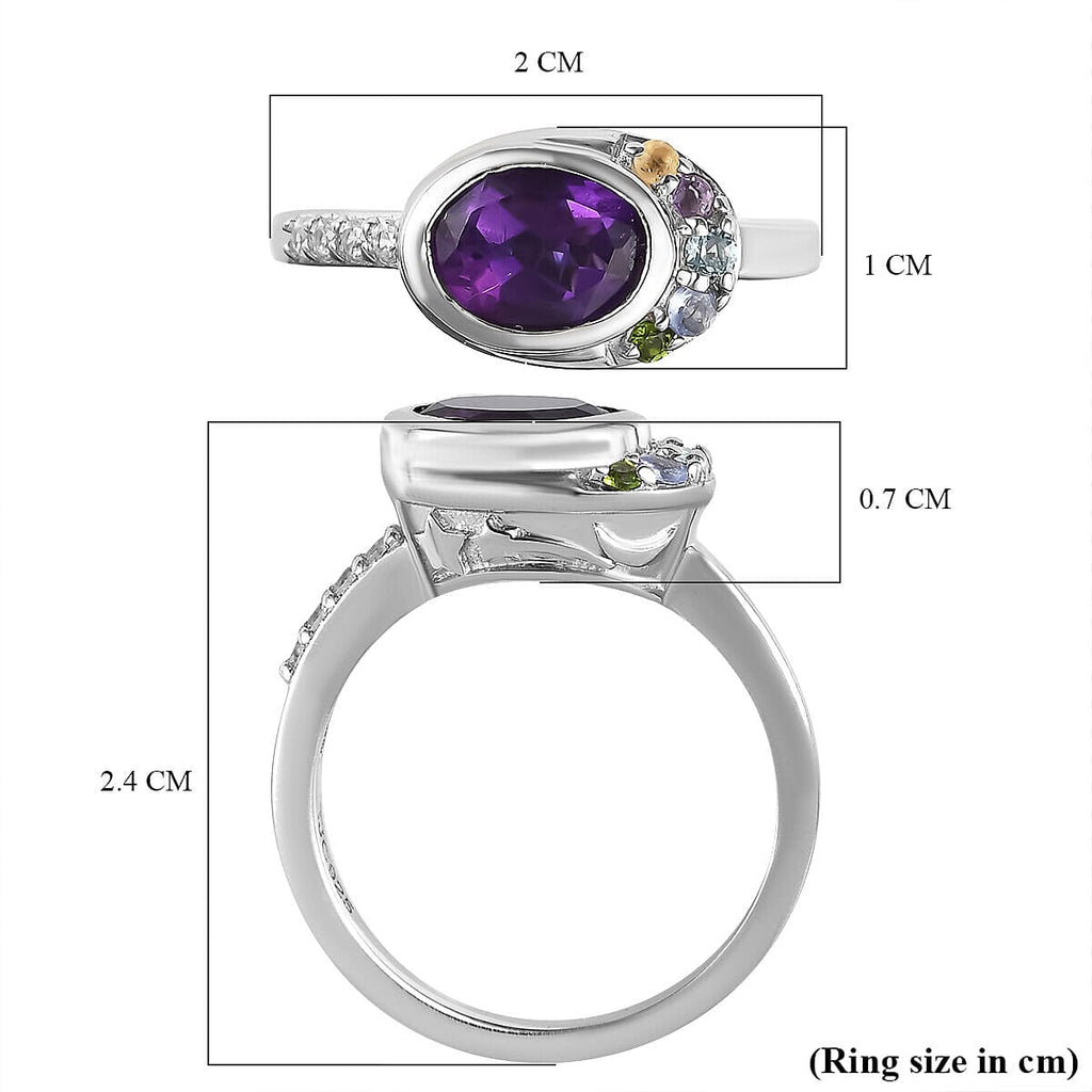GP Celestial Collection - Amethyst and Multi Gemstone Ring in Platinum Overlay Sterling Silver 1.418 Ct.