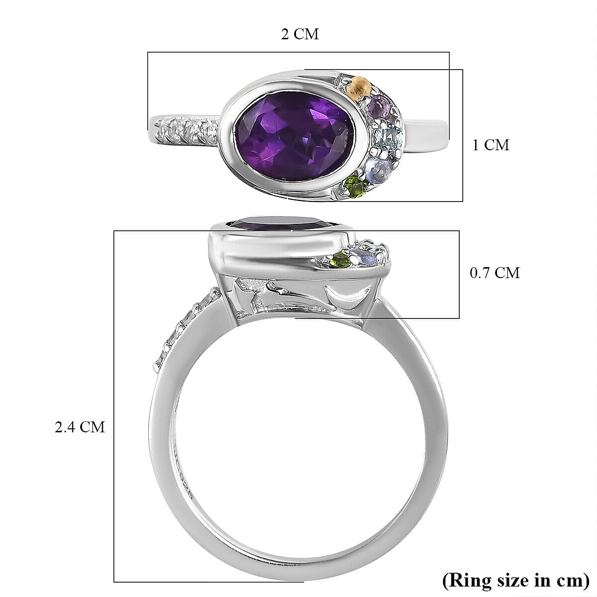 GP- African Amethyst And Multi gemstones Fancy Ring in Platinum Overlay Sterling Silver 7259045 11