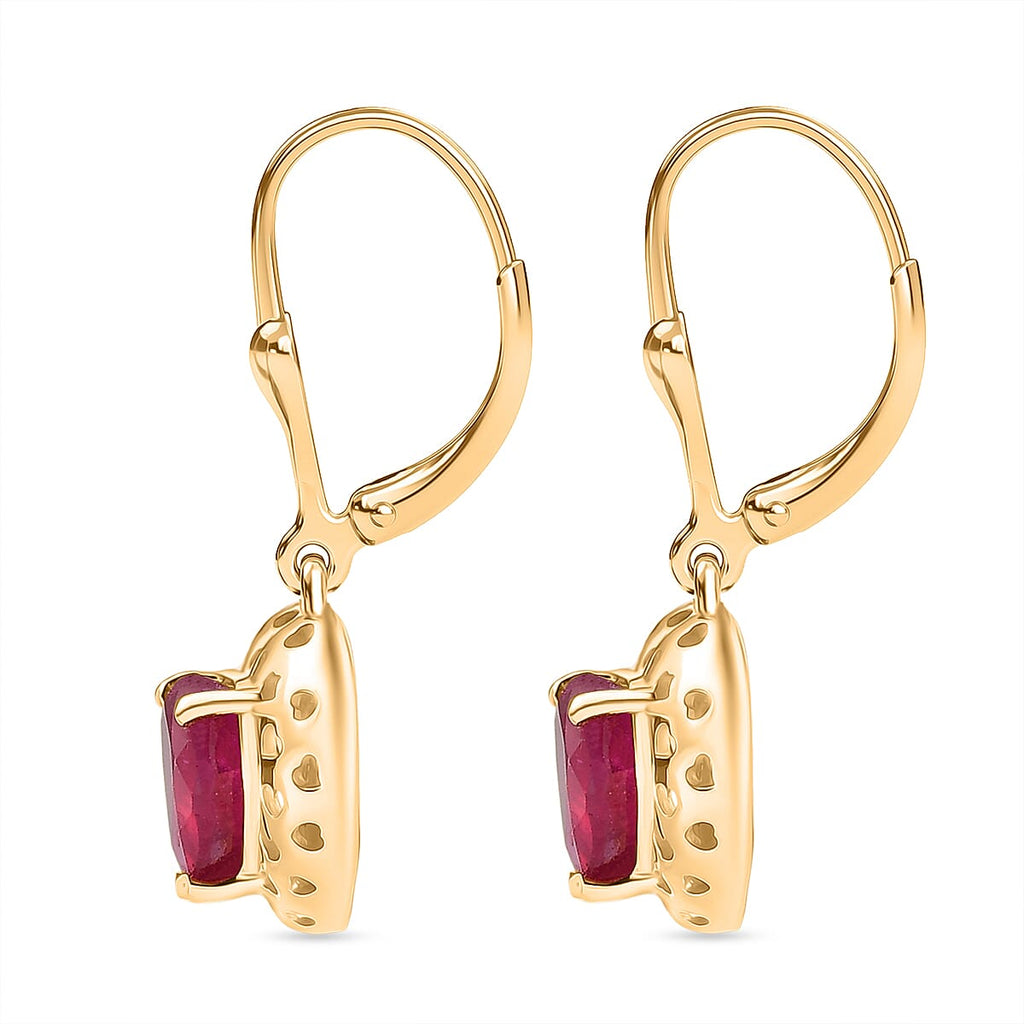 GP - Premium African Ruby & Blue Sapphire Heart Drop Earring with Lever Back in 18K Vermeil Yellow Gold Plated Sterling Silver 3.52 Ct.