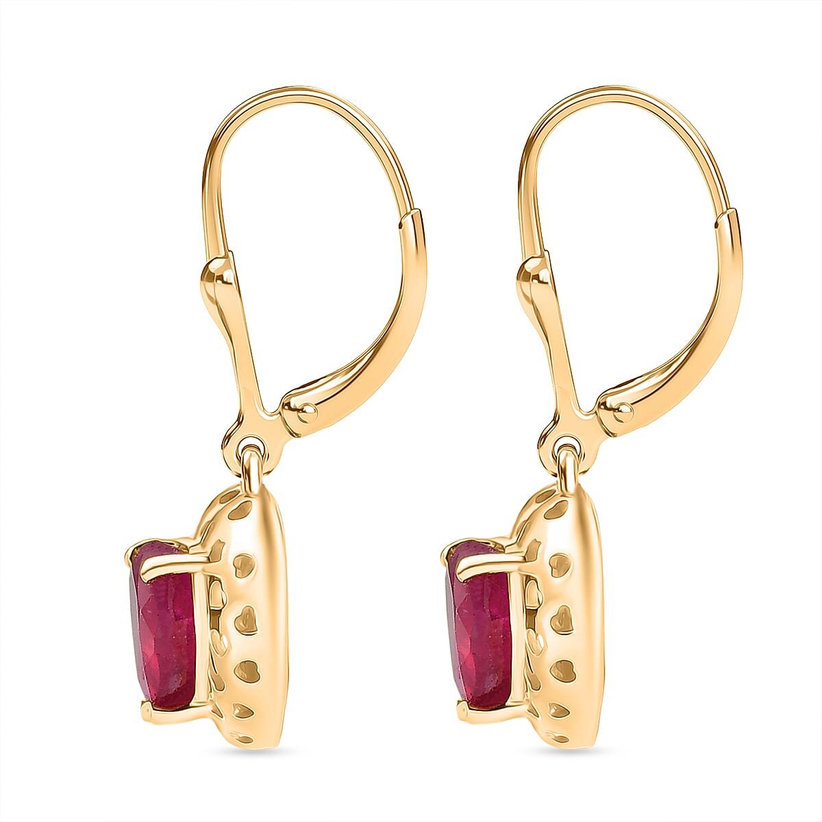 GP - Premium African Ruby &amp; Blue Sapphire Heart Drop Earring with Lever Back in 18K Vermeil Yellow Gold Plated Sterling Silver 3.52 Ct. 8422071 4