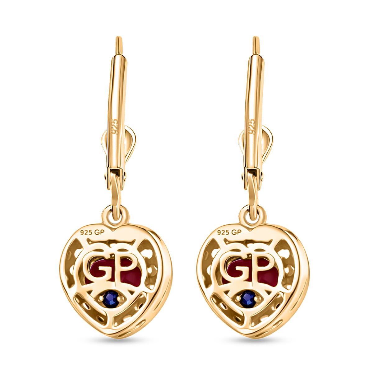 GP - Premium African Ruby &amp; Blue Sapphire Heart Drop Earring with Lever Back in 18K Vermeil Yellow Gold Plated Sterling Silver 3.52 Ct. 8422071 5