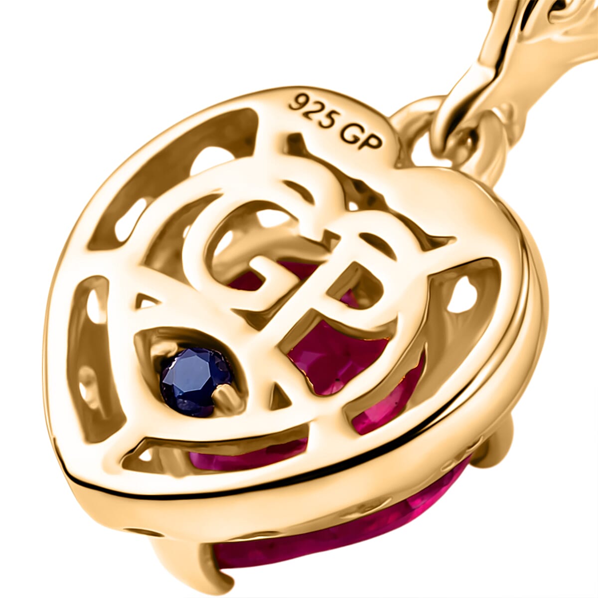GP - Premium African Ruby &amp; Blue Sapphire Heart Drop Earring with Lever Back in 18K Vermeil Yellow Gold Plated Sterling Silver 3.52 Ct. 8422071 6