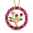 GP Leaf Collection - African Ruby and Multi Gemstone Pendant with Chain (Size - 30) in 18K Yellow Gold Vermeil Plated Sterling Silver 6.06 Ct