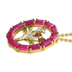 GP Leaf Collection - African Ruby and Multi Gemstone Pendant with Chain (Size - 30) in 18K Yellow Gold Vermeil Plated Sterling Silver 6.06 Ct