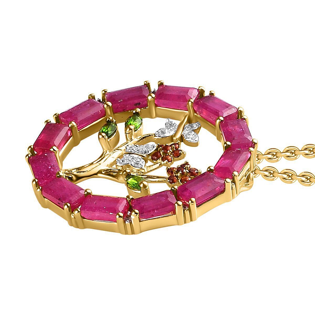 GP Leaf Collection - African Ruby and Multi Gemstone Pendant with Chain (Size - 30) in 18K Yellow Gold Vermeil Plated Sterling Silver 6.06 Ct 4138884 3