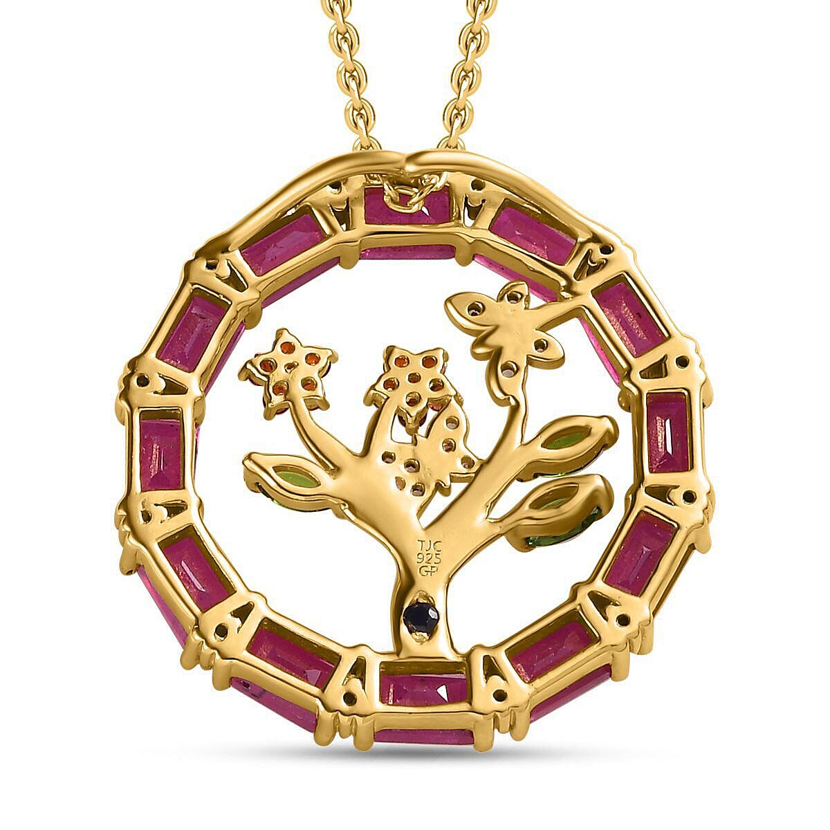 GP Leaf Collection - African Ruby and Multi Gemstone Pendant with Chain (Size - 30) in 18K Yellow Gold Vermeil Plated Sterling Silver 6.06 Ct 4138884 4