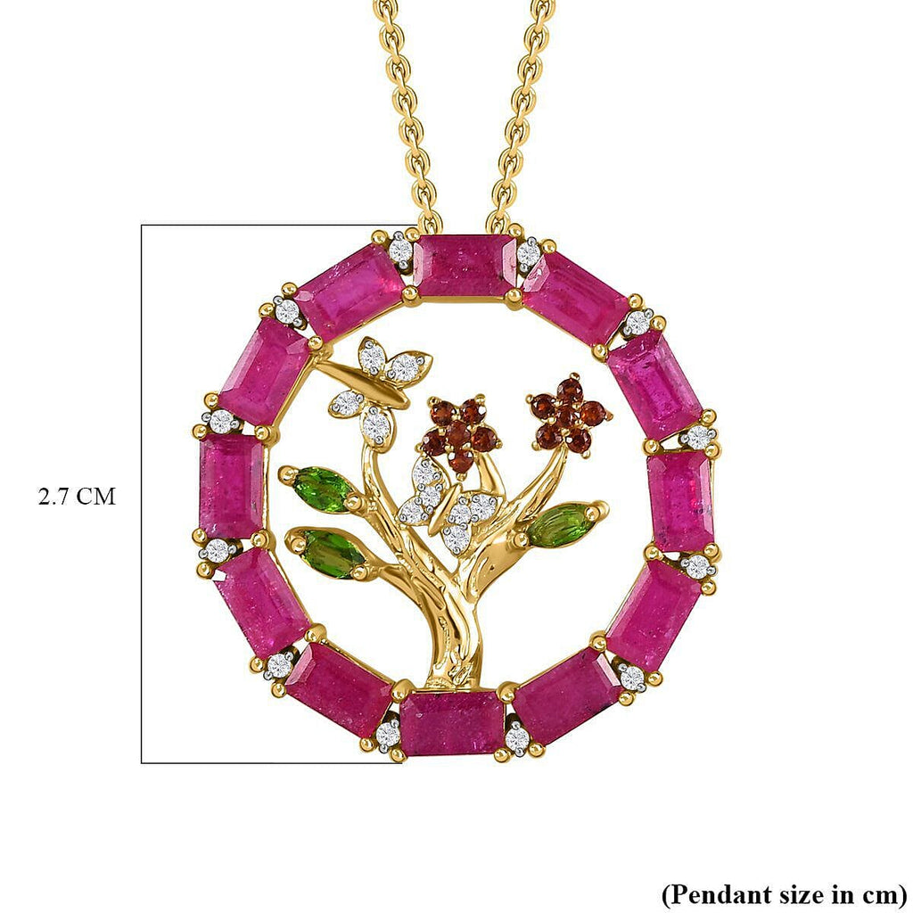 GP Leaf Collection - African Ruby and Multi Gemstone Pendant with Chain (Size - 30) in 18K Yellow Gold Vermeil Plated Sterling Silver 6.06 Ct