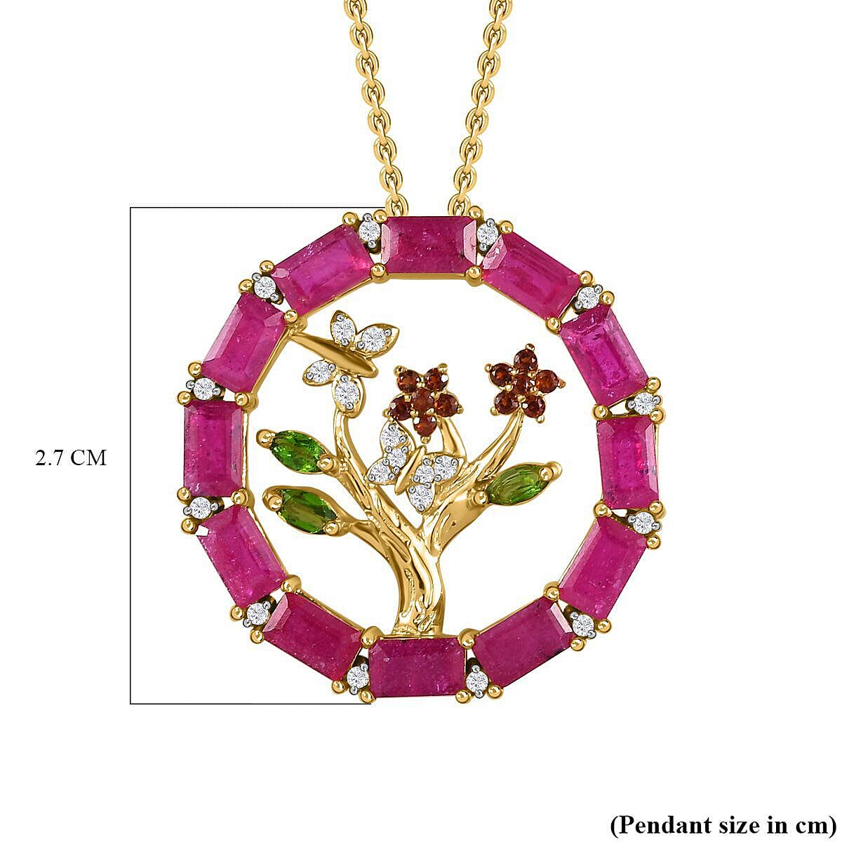 GP Leaf Collection - African Ruby and Multi Gemstone Pendant with Chain (Size - 30) in 18K Yellow Gold Vermeil Plated Sterling Silver 6.06 Ct 4138884 6