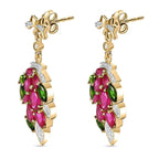 GP Leaf Collection - African Ruby, Natural Chrome Diopside and Natural Zircon Leaf Earrings with Push Back in 18K Vermeil Yellow Gold Plated Sterling Silver 5.00 Ct