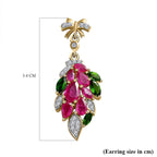 GP Leaf Collection - African Ruby, Natural Chrome Diopside and Natural Zircon Leaf Earrings with Push Back in 18K Vermeil Yellow Gold Plated Sterling Silver 5.00 Ct