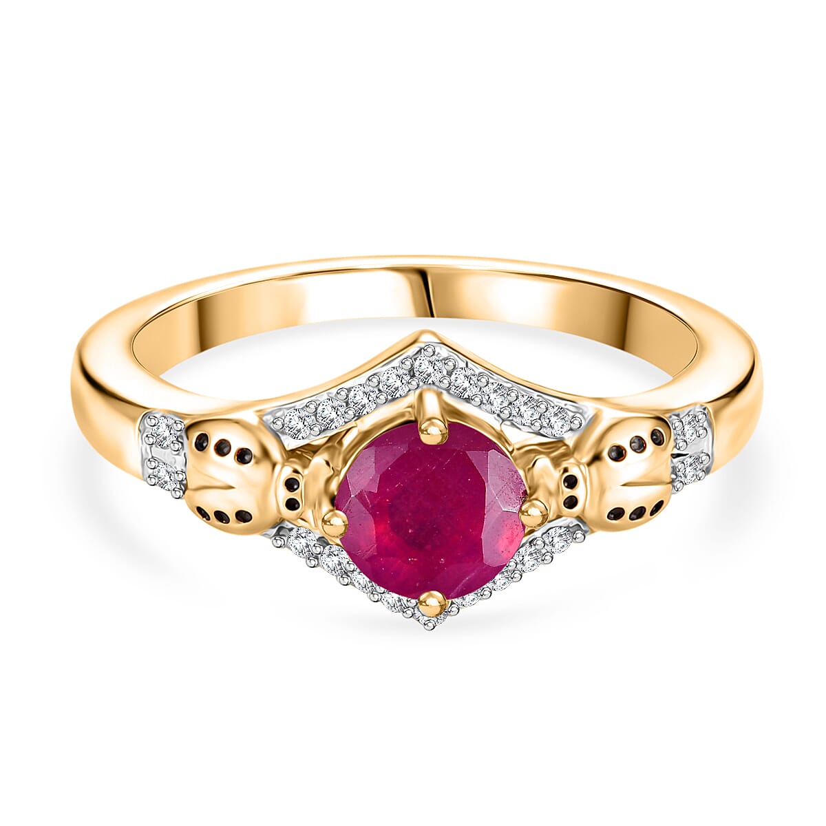 African Ruby, White Zircon &amp; Blue Sapphire Ring in 18K Vermeil Yellow Gold Plated Sterling Silver 1.44 Ct. 8535388 0