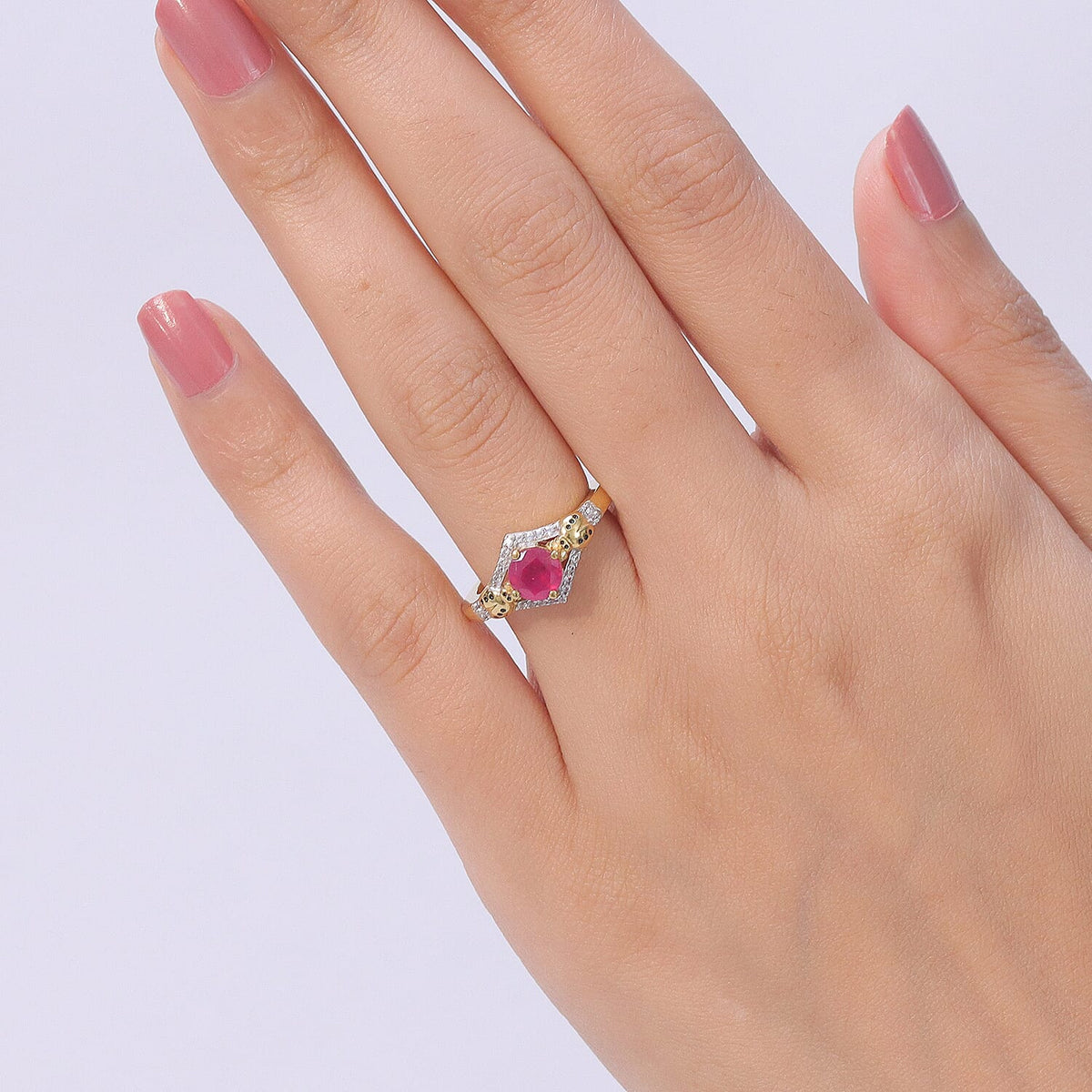 African Ruby, White Zircon &amp; Blue Sapphire Ring in 18K Vermeil Yellow Gold Plated Sterling Silver 1.44 Ct. 8535388 2