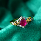 GP - African Ruby, White Zircon & Blue Sapphire Ring in 18K Vermeil Yellow Gold Plated Sterling Silver 1.44 Ct.