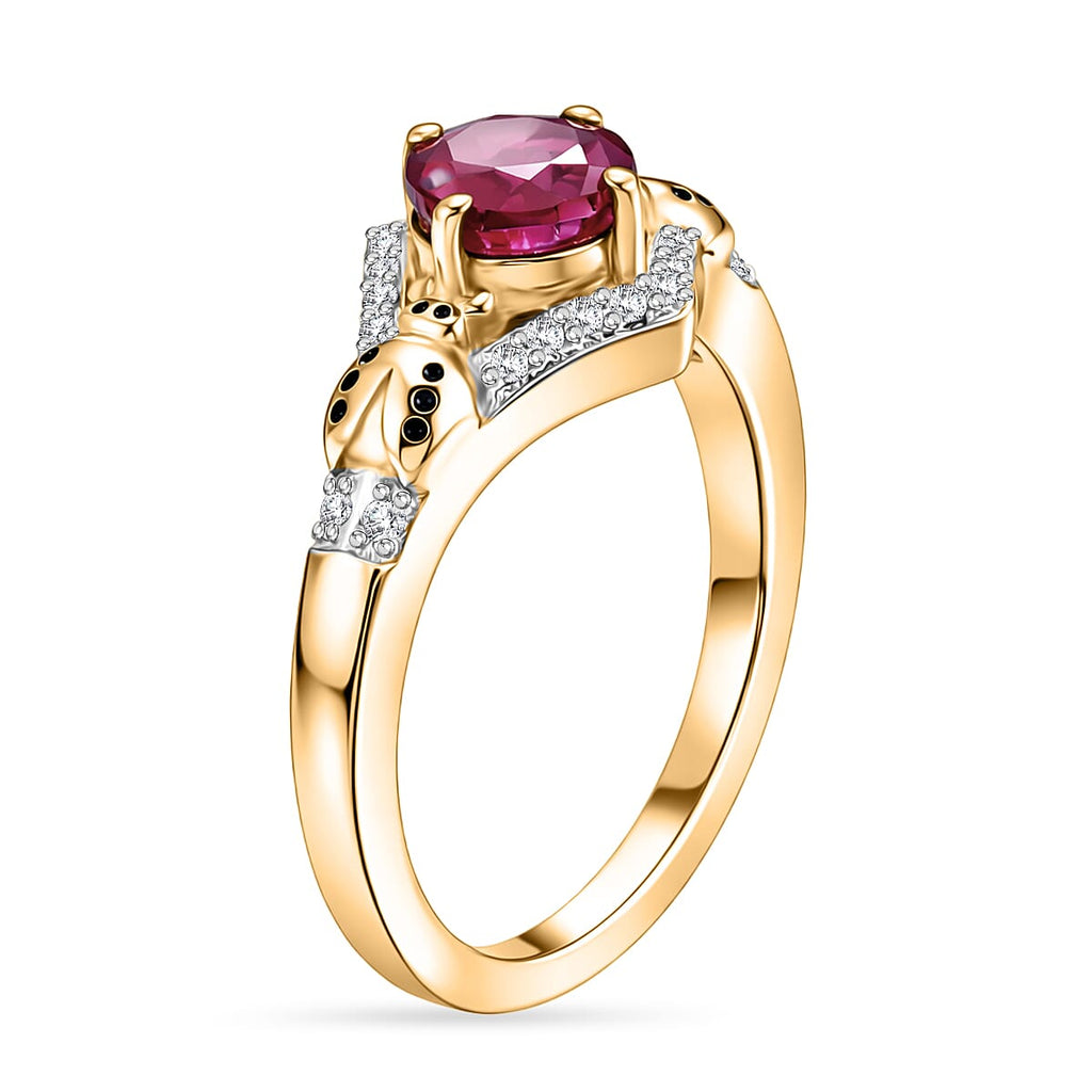 GP - African Ruby, White Zircon & Blue Sapphire Ring in 18K Vermeil Yellow Gold Plated Sterling Silver 1.44 Ct.