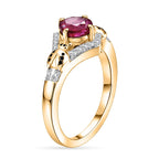GP - African Ruby, White Zircon & Blue Sapphire Ring in 18K Vermeil Yellow Gold Plated Sterling Silver 1.44 Ct.
