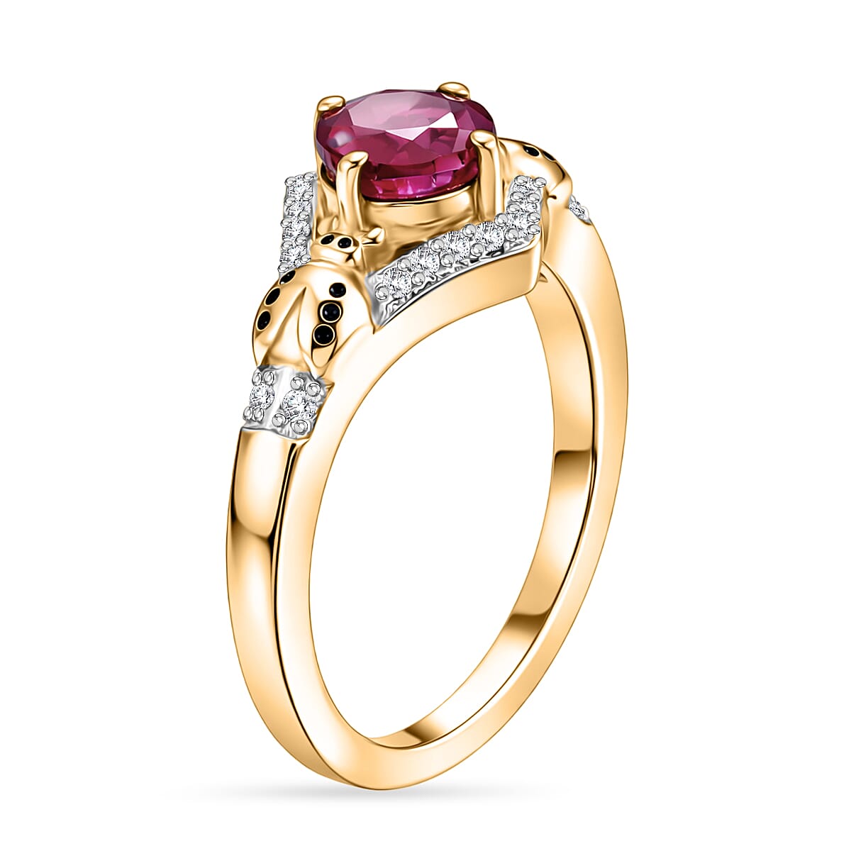 African Ruby, White Zircon &amp; Blue Sapphire Ring in 18K Vermeil Yellow Gold Plated Sterling Silver 1.44 Ct. 8535388 4