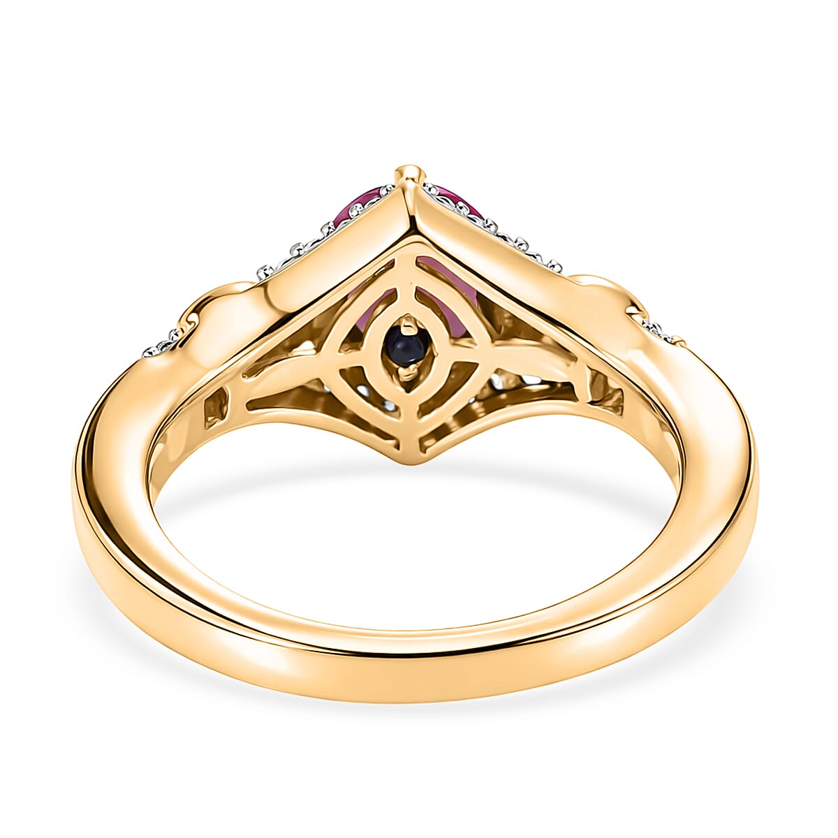 African Ruby, White Zircon &amp; Blue Sapphire Ring in 18K Vermeil Yellow Gold Plated Sterling Silver 1.44 Ct. 8535388 5