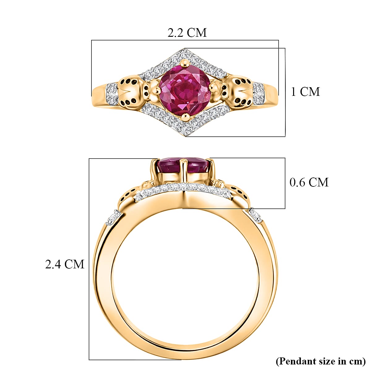 African Ruby, White Zircon &amp; Blue Sapphire Ring in 18K Vermeil Yellow Gold Plated Sterling Silver 1.44 Ct. 8535388 6