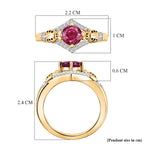 GP - African Ruby, White Zircon & Blue Sapphire Ring in 18K Vermeil Yellow Gold Plated Sterling Silver 1.44 Ct.