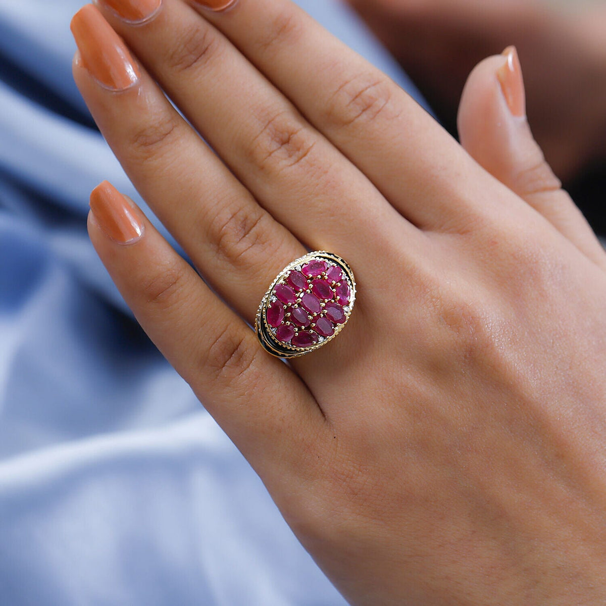 GP Art Deco Collection - African Ruby and Natural Zircon Cluster Enameled Ring in 18K YG Vermeil Plated Sterling Silver 4.80 Ct, Silver Wt 6.50 Gms. 7340146 2