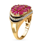 GP Art Deco Collection - African Ruby and Natural Zircon Cluster Enamelled Ring in 18K Vermeil Yellow Gold Plated Sterling Silver 4.80 Ct, Silver Wt 6.50 Gms.