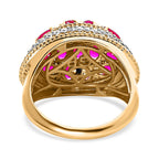 GP Art Deco Collection - African Ruby and Natural Zircon Cluster Enamelled Ring in 18K Vermeil Yellow Gold Plated Sterling Silver 4.80 Ct, Silver Wt 6.50 Gms.