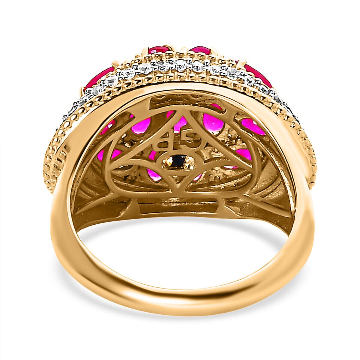 GP Art Deco Collection - African Ruby and Natural Zircon Cluster Enameled Ring in 18K YG Vermeil Plated Sterling Silver 4.80 Ct, Silver Wt 6.50 Gms. 7340146 4