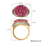GP Art Deco Collection - African Ruby and Natural Zircon Cluster Enamelled Ring in 18K Vermeil Yellow Gold Plated Sterling Silver 4.80 Ct, Silver Wt 6.50 Gms.