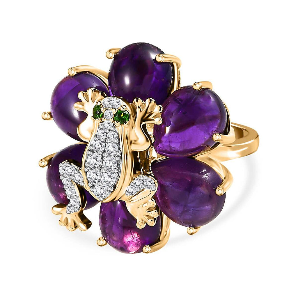 GP Italian Garden Collection - Amethyst & Multi Gemstone Ring in 18K Vermeil Yellow Gold Plated Sterling Silver 16.50 Ct, Silver Wt. 8.80 Gms.