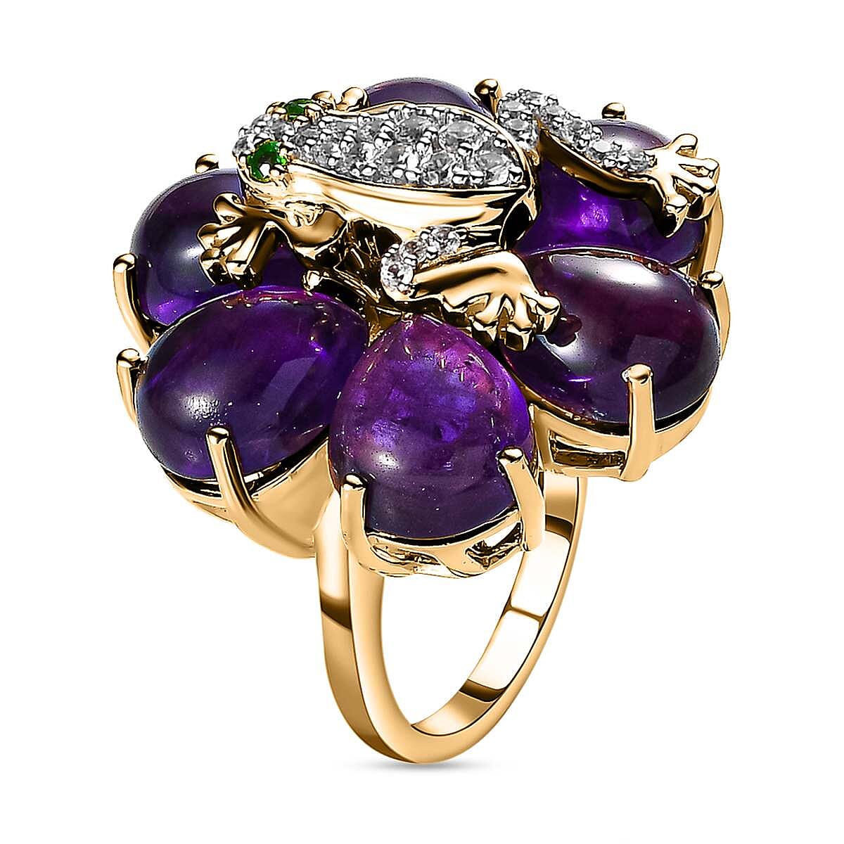 GP Italian Garden Collection - Amethyst and Multi Gemstone Ring in 18K Vermeil Yellow Gold Plated Sterling Silver 16.47 Ct, Silver Wt. 8.41 Gms 7631350 3