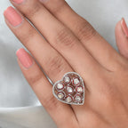 GP Amore Collection - Polki Diamond Heart Ring in Platinum Overlay Sterling Silver 0.51 Ct, Silver Wt. 6.00 Gms