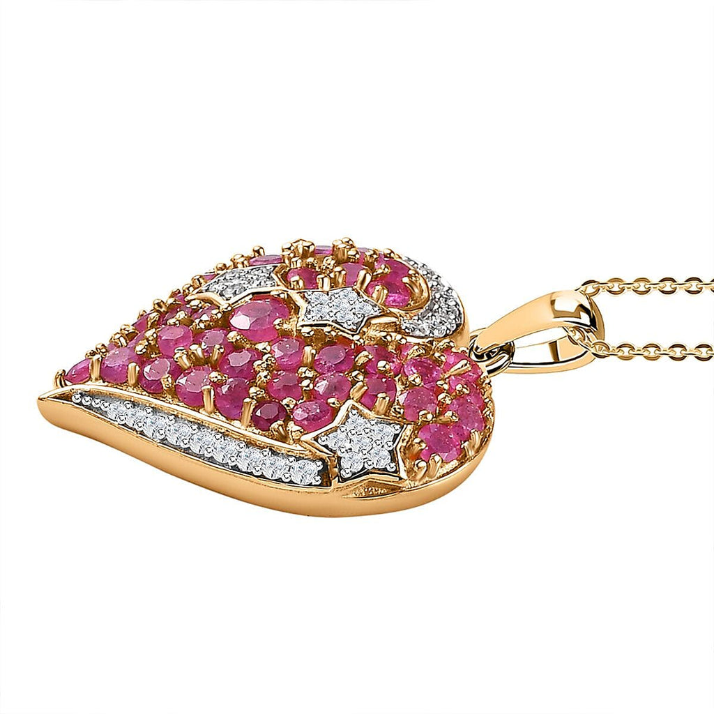 GP Amore Collection - Ruby (FF) & Moissanite Pendant with Chain (Size 20) in 18K Vermeil YG Plated Sterling Silver 2.32 Ct, Silver Wt. 6.37 Gms