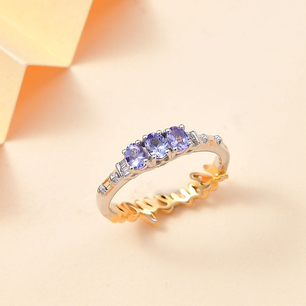 GP Amore Collection - Tanzanite ,  Blue Sapphire ,  White Diamond  Fancy Ring  Sterling Silver