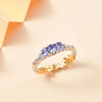 GP Amore Collection - Tanzanite ,  Blue Sapphire ,  White Diamond  Fancy Ring  Sterling Silver
